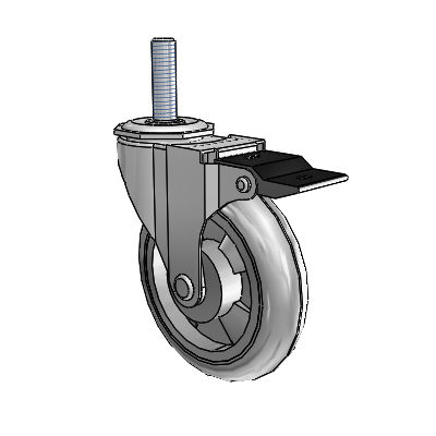 Regent Threaded Stem Polished Nickel Swivel Caster with 4 x .9375 Grey MonoTech Wheel and Top Lock Brake