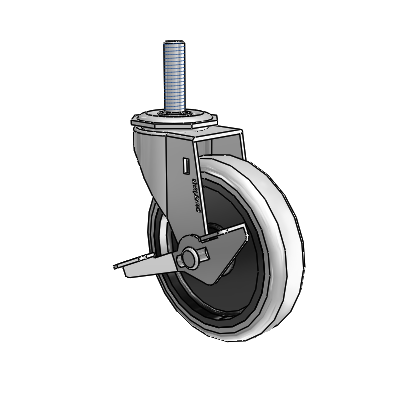 Regent Threaded Stem Polished Nickel Swivel Caster with 4 x .9375 Grey Thermoplastic Urethane Wheel and Side Brake