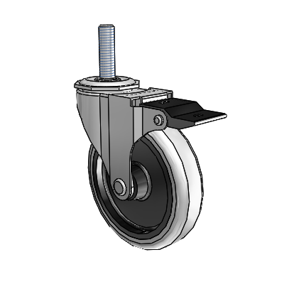 Regent Threaded Stem Polished Nickel Swivel Caster with 4 x .9375 Grey Thermoplastic Urethane Wheel and Top Lock Brake