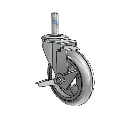 Regent Threaded Stem Zinc Swivel Caster with 4 x .9375 Grey MonoTech Wheel and Tread Lock Brake