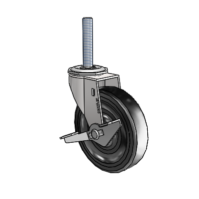Regent Threaded Stem Bright Chrome Swivel Caster with 4 x .9375 Black Soft Rubber Wheel and Side Brake