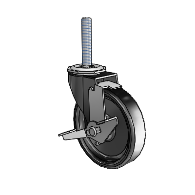 Regent Threaded Stem Black Oxide Swivel Caster with 4 x .9375 Black Polyolefin Wheel and Tread Lock Brake