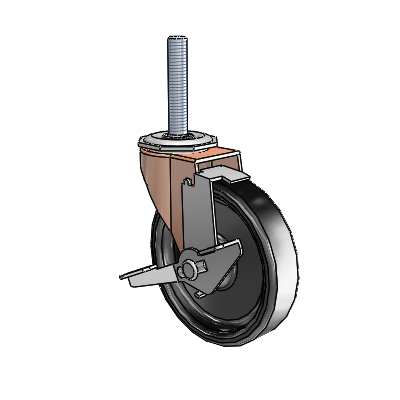 Roulette pivotante Regent à tige filetée en oxyde de cuivre, équipée de 4 roues en polyoléfine noire de 0,9375 et d'un frein à blocage de la roue