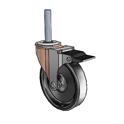 Regent Threaded Stem Copper Oxide Swivel Caster with 4 x .9375 Black Polyolefin Wheel and Top Lock Brake