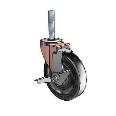 Regent Threaded Stem Copper Oxide Swivel Caster with 4 x .9375 Black Soft Rubber Wheel and Tread Lock Brake