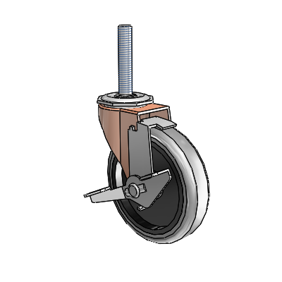 Regent Threaded Stem Copper Oxide Swivel Caster with 4 x .9375 Grey Thermoplastic Rubber Wheel and Tread Lock Brake