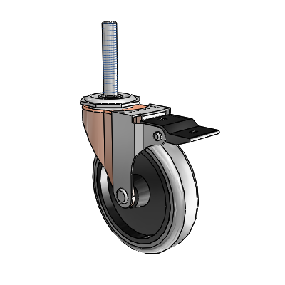 Regent Threaded Stem Copper Oxide Swivel Caster with 4 x .9375 Grey Thermoplastic Rubber Wheel and Top Lock Brake