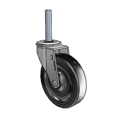 Regent Threaded Stem Polished Nickel Swivel Caster with 4 x .9375 Black Soft Rubber Wheel