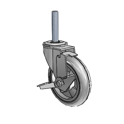 Regent Threaded Stem Polished Nickel Swivel Caster with 4 x .9375 Grey MonoTech Wheel and Tread Lock Brake