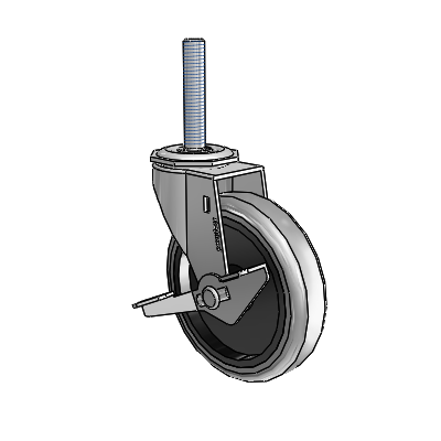 Regent Threaded Stem Polished Nickel Swivel Caster with 4 x .9375 Grey Thermoplastic Rubber Wheel and Side Brake
