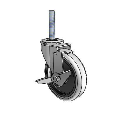 Roulette pivotante Regent à tige filetée, finition nickel poli, équipée de 4 roues en uréthane thermoplastique gris de 0,9375 et d'un frein à blocage de la roue