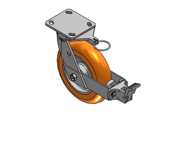 170 Series Top Plate Swivel Caster with 8 x 2 Orange Tread on Aluminum Core AN - Round Polyurethane (Aluminum Core) Wheel and Face Brake