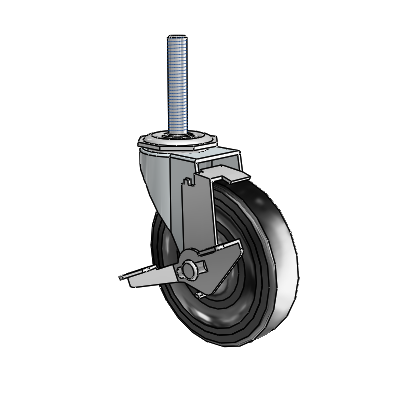 Regent Threaded Stem Zinc Swivel Caster with 4 x .9375 Black Hard Rubber Wheel and Tread Lock Brake