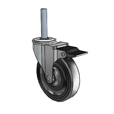 Regent Threaded Stem Zinc Swivel Caster with 4 x .9375 Black Soft Rubber Wheel and Top Lock Brake