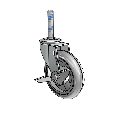 Regent Threaded Stem Zinc Swivel Caster with 4 x .9375 Grey MonoTech Wheel and Side Brake