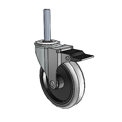 Regent Threaded Stem Zinc Swivel Caster with 4 x .9375 Grey Thermoplastic Rubber Wheel and Top Lock Brake