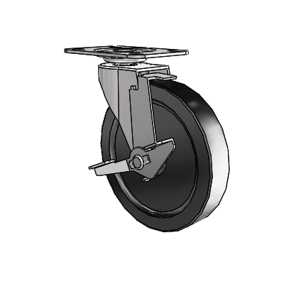 Regent Top Plate Bright Chrome Swivel Caster with 5 x .9375 Black Polyolefin Wheel and Tread Lock Brake