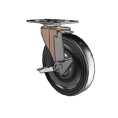 Regent Top Plate Copper Oxide Swivel Caster with 5 x .9375 Black Hard Rubber Wheel and Tread Lock Brake