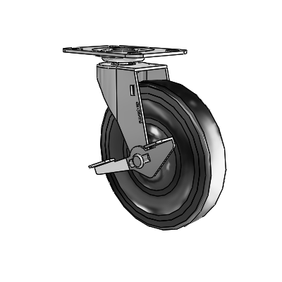 Regent Top Plate Polished Nickel Swivel Caster with 5 x .9375 Black Hard Rubber Wheel and Side Brake