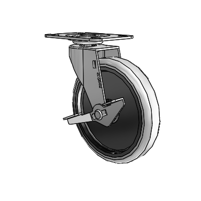Regent Top Plate Polished Nickel Swivel Caster with 5 x .9375 Grey Thermoplastic Urethane Wheel and Side Brake