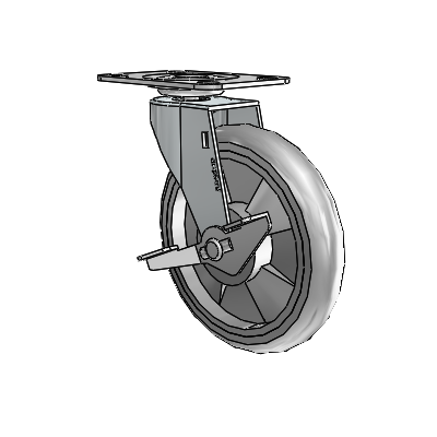 Regent Top Plate Zinc Swivel Caster with 5 x .9375 Grey MonoTech Wheel and Side Brake