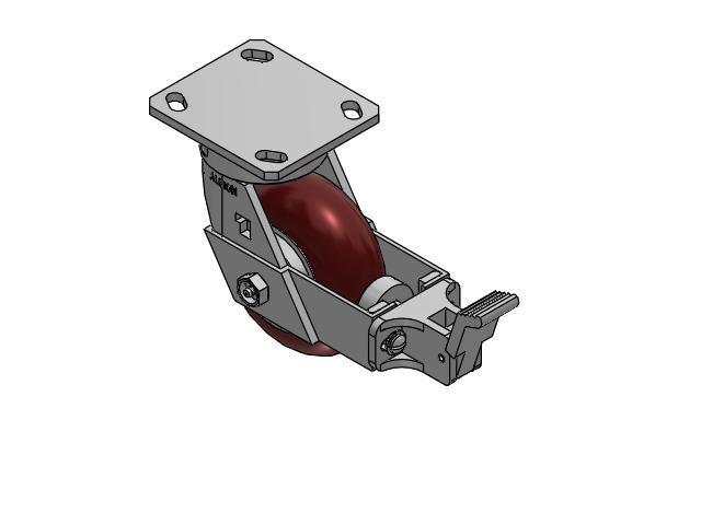 170 Series Top Plate Swivel Caster with 5 x 2 Maroon Tread on Aluminum Core AX - Round Polyurethane (Aluminum Core) Wheel and Face Brake