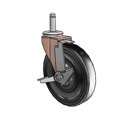 Roulette pivotante Regent Grip Ring à anneau en oxyde de cuivre, équipée de 5 roues en caoutchouc dur noir de 0,9375 et d'un frein à blocage de la bande de roulement