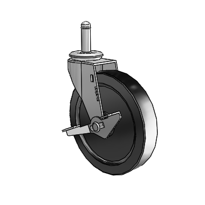 Regent Grip Ring Polished Nickel Swivel Caster with 5 x .9375 Black Polyolefin Wheel and Side Brake