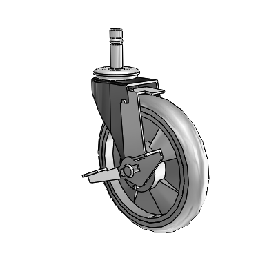 Roulette pivotante Regent Grip Ring à revêtement noir oxydé, équipée de 5 roues MonoTech grises de 0,9375 et d'un frein à blocage de la bande de roulement