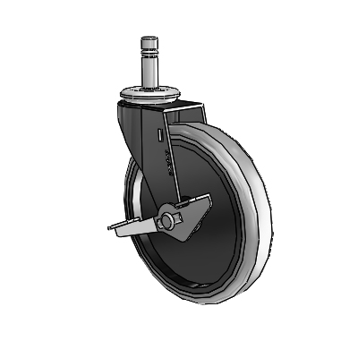 Roulette pivotante Regent Grip Ring à revêtement noir oxydé, équipée de 5 roues en caoutchouc thermoplastique gris de 0,9375 et d'un frein latéral