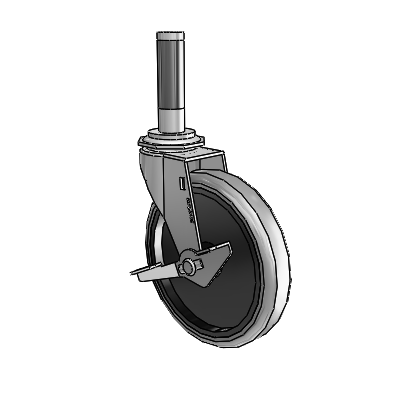 Regent Expanding Adapter Polished Nickel Swivel Caster with 5 x .9375 Grey Thermoplastic Rubber Wheel and Side Brake