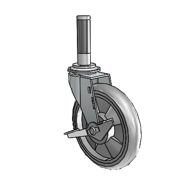 Regent Expanding Adapter Zinc Swivel Caster with 5 x .9375 Grey MonoTech Wheel and Side Brake