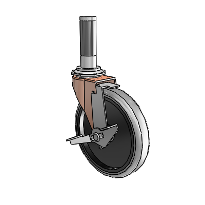 Regent Expanding Adapter Copper Oxide Swivel Caster with 5 x .9375 Grey Thermoplastic Rubber Wheel and Tread Lock Brake