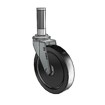 Regent Expanding Adapter Zinc Swivel Caster with 5 x .9375 Black Polyolefin Wheel