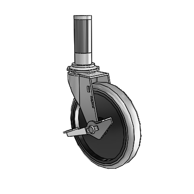 Regent Expanding Adapter Polished Nickel Swivel Caster with 5 x .9375 Grey Thermoplastic Rubber Wheel and Side Brake