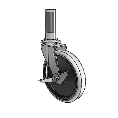 Regent Expanding Adapter Polished Nickel Swivel Caster with 5 x .9375 Grey Thermoplastic Urethane Wheel and Side Brake