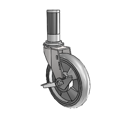 Roulette pivotante Regent à adaptateur d'extension, finition chrome brillant, équipée de 5 roues MonoTech grises de 0,9375 et d'un frein latéral