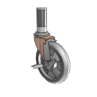 Regent Expanding Adapter Copper Oxide Swivel Caster with 5 x .9375 Grey MonoTech Wheel and Tread Lock Brake
