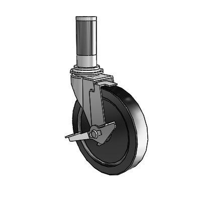 Regent Expanding Adapter Polished Nickel Swivel Caster with 5 x .9375 Black Polyolefin Wheel and Tread Lock Brake