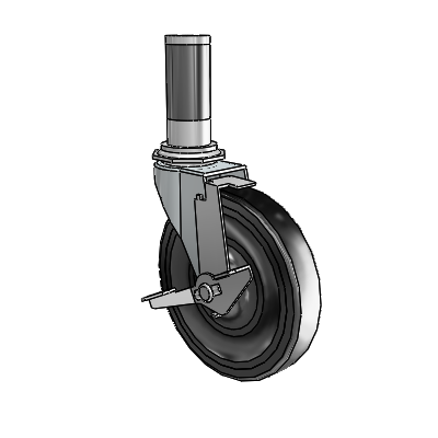 Roulette pivotante Regent à adaptateur extensible en zinc, équipée de 5 roues en caoutchouc souple noir de 0,9375 et d'un frein à blocage de la bande de roulement