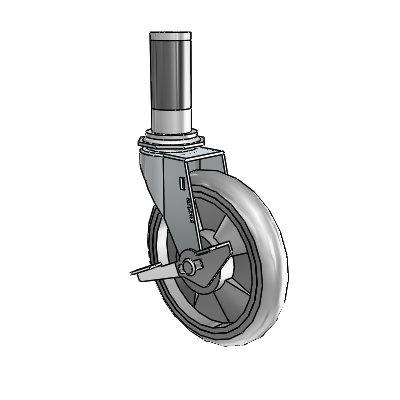 Roulette pivotante Regent à adaptateur extensible en zinc, équipée de 5 roues MonoTech grises de 0,9375 et d'un frein latéral