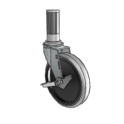 Regent Expanding Adapter Zinc Swivel Caster with 5 x .9375 Grey Thermoplastic Rubber Wheel and Side Brake