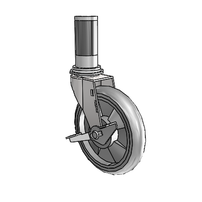 Regent Expanding Adapter Bright Chrome Swivel Caster with 5 x .9375 Grey MonoTech Wheel and Side Brake