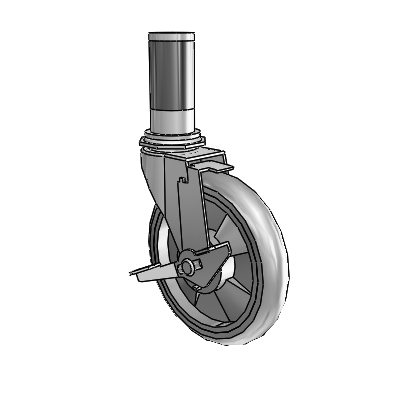 Regent Expanding Adapter Polished Nickel Swivel Caster with 5 x .9375 Grey MonoTech Wheel and Tread Lock Brake