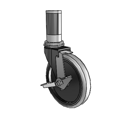 Regent Expanding Adapter Black Oxide Swivel Caster with 5 x .9375 Grey Thermoplastic Rubber Wheel and Tread Lock Brake
