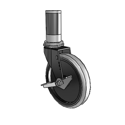 Regent Expanding Adapter Black Oxide Swivel Caster with 5 x .9375 Grey Thermoplastic Rubber Wheel and Side Brake