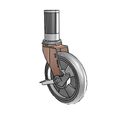 Regent Expanding Adapter Copper Oxide Swivel Caster with 5 x .9375 Grey MonoTech Wheel and Side Brake