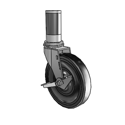 Regent Expanding Adapter Polished Nickel Swivel Caster with 5 x .9375 Black Hard Rubber Wheel and Side Brake