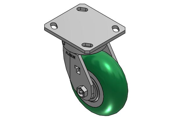 170 Series Top Plate Swivel Caster with 5 x 2 Green Tread on Aluminum Core PM - Round Polyurethane (Aluminum Core) Wheel