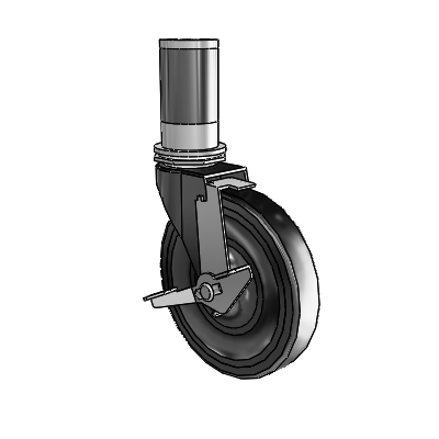 Regent Expanding Adapter Black Oxide Swivel Caster with 5 x .9375 Black Hard Rubber Wheel and Tread Lock Brake